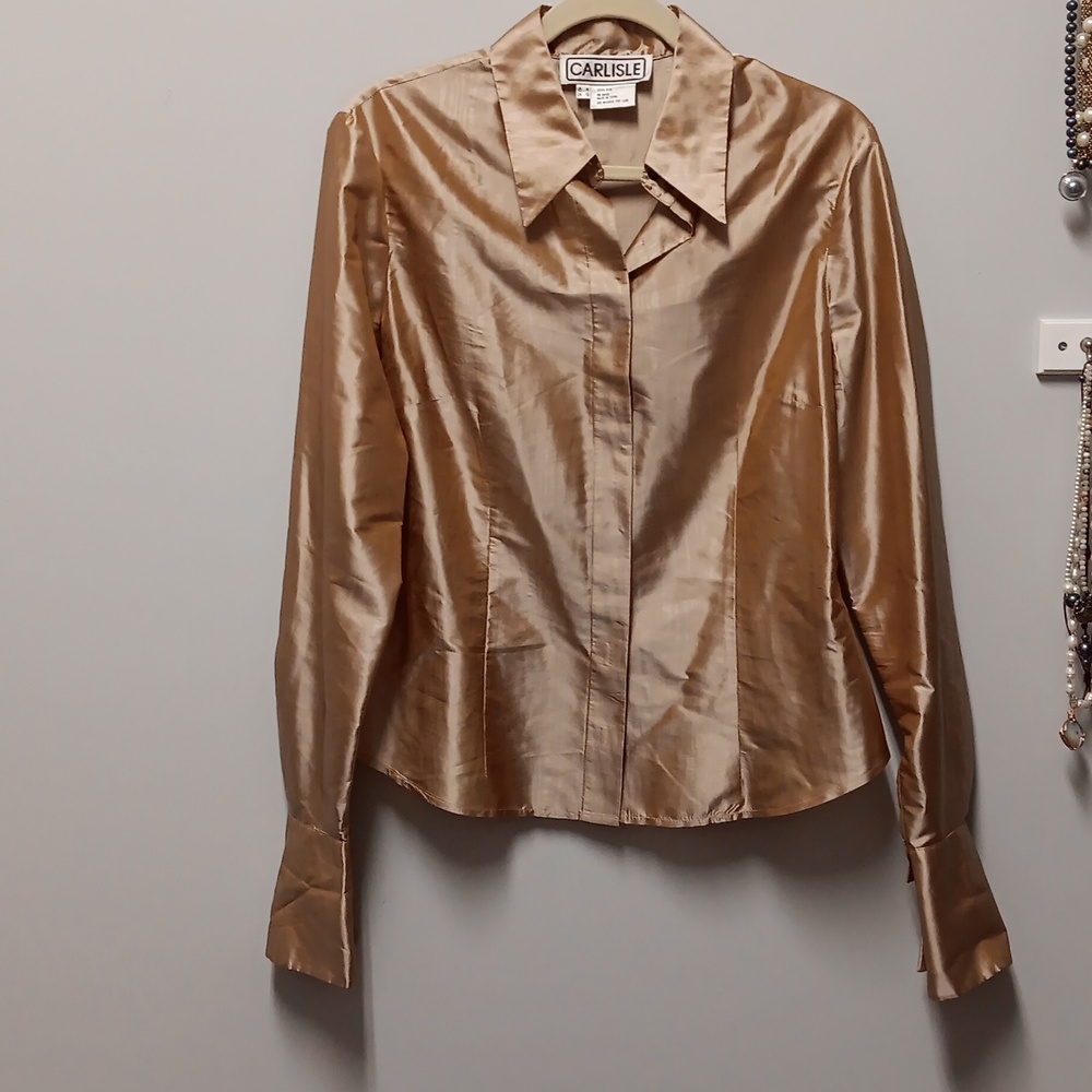 Carlisle Gold Silk Fitted Shirt, Size 14